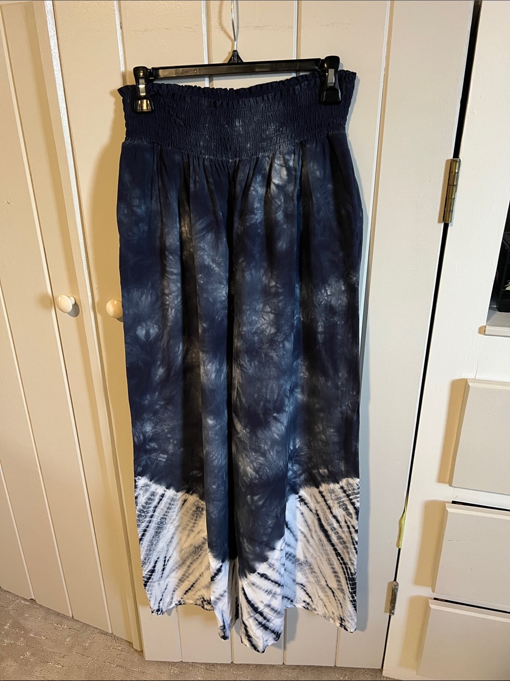 CHARLIE B Navy and White Tie-Dye Wide Leg Pants